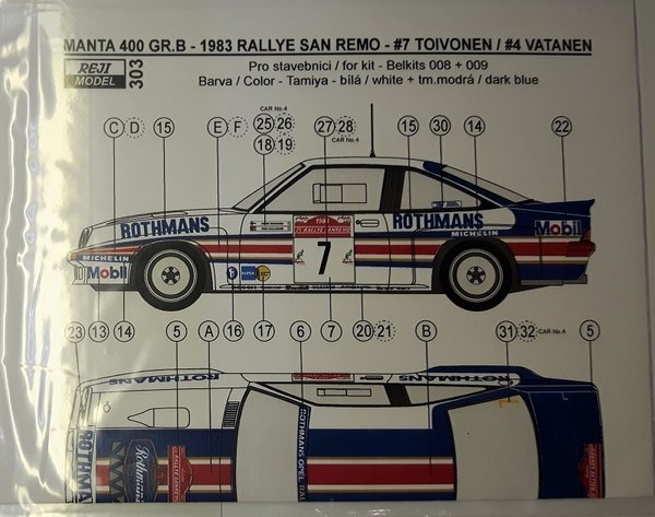 Opel Manta 400 Gr. B 1983 Rallye San Remo #4 Vatanen / #7 Toivonen