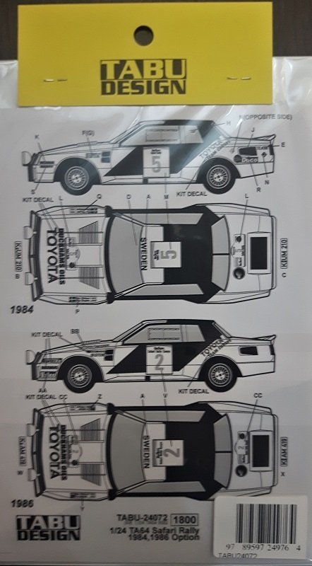 Toyota TA64 Safari Rally 1984, 1986 option Decals
