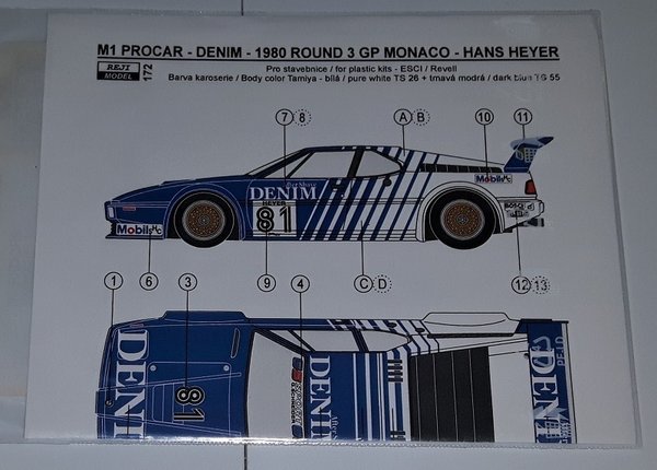 BMW M1 Procar Denim Round 3 Monaco 1980 Hans Heyer Decals