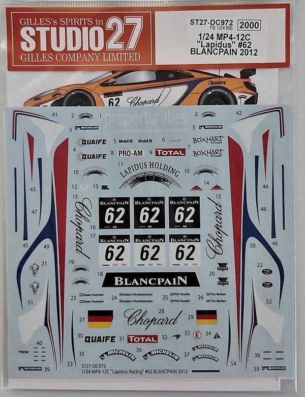 McLaren MP4-12C Lapidus #62 Blancpain 2012 Decals