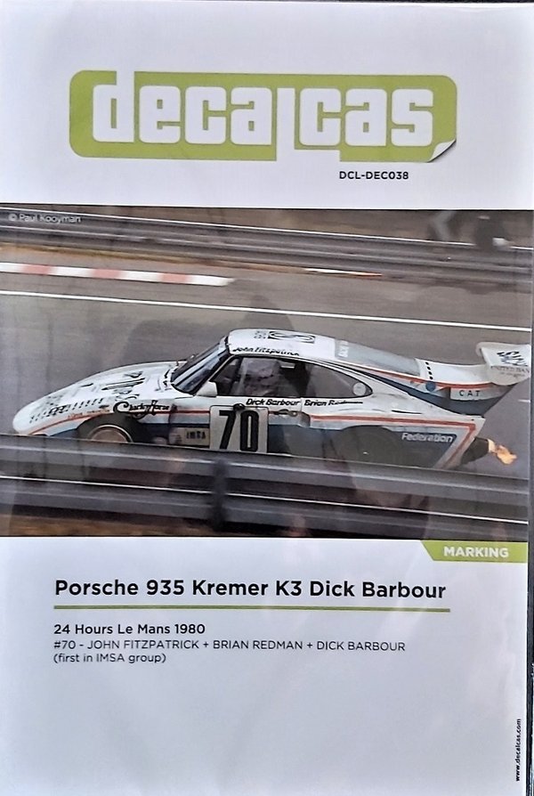 Porsche 935 Kremer K3 Dick Barbour 24 Hours Le Mans 1980 Decals