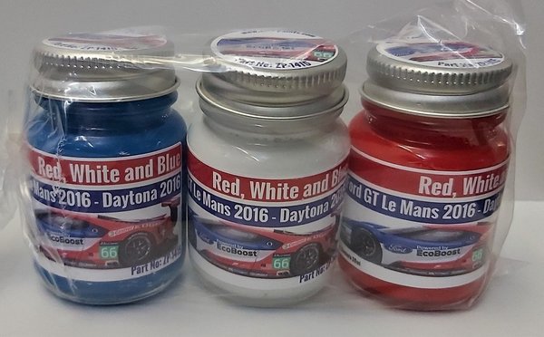 Ford GT Le Mans 2016, Daytona 2016 Red, White and Blue / Rot, Weiß und Blau, 3 X 30ml.