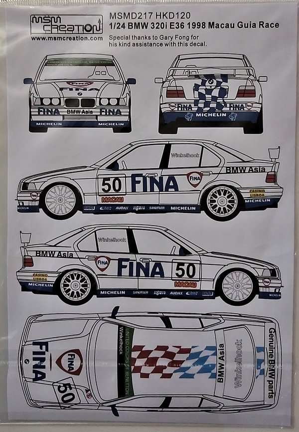 BMW 320i E36 1998 Macau Guia Race Decals