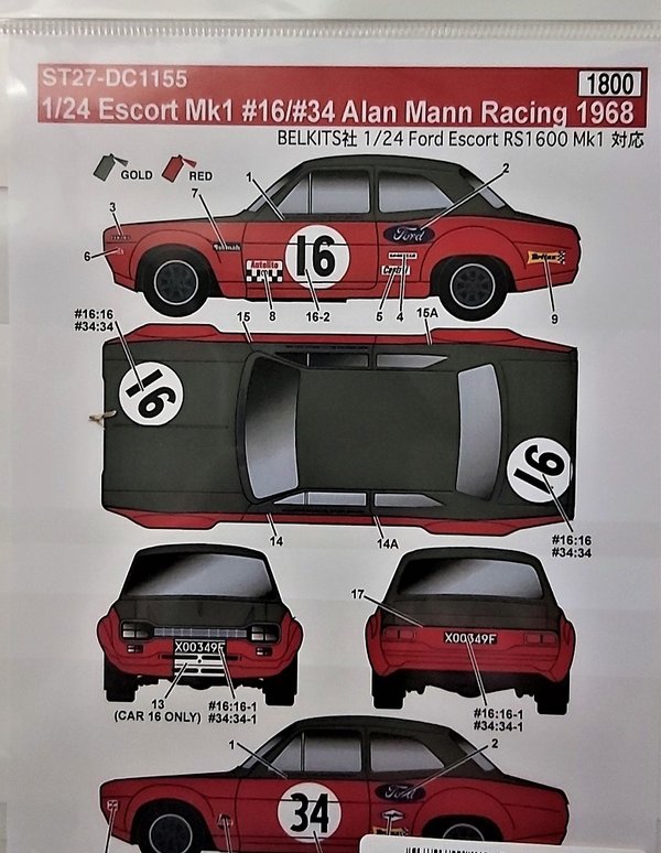 Ford Escort MK1 #16, #34 Alan Mann Racing 1968 Decals