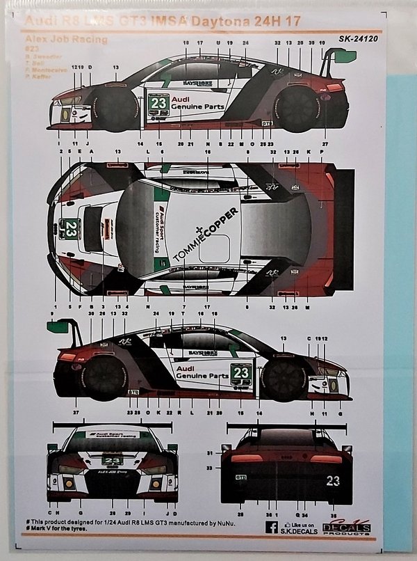 Audi R8 LMS GT3 IMSA Daytona 24H ´17 Alex Job Racing #23 Decals