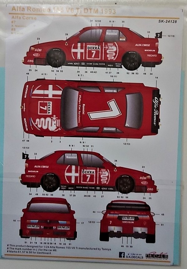Alfa Romeo 155 V6 Ti DTM 1993 Alfa Corse #7, #8 Decals
