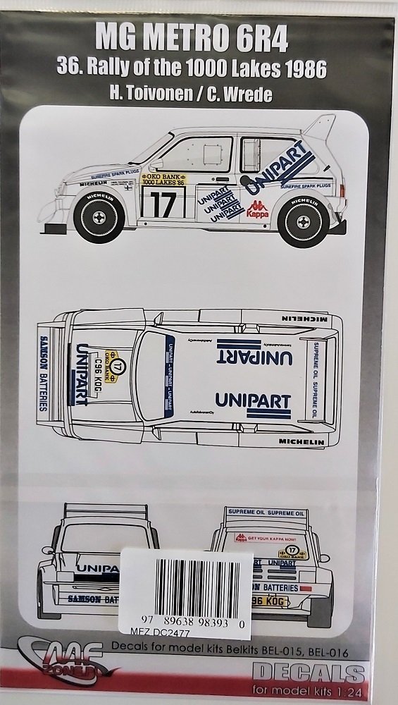 MG Metro 6R4 36. Rally of the 1000 Lakes 1986 H. Toivonen / C. Wrede Decals