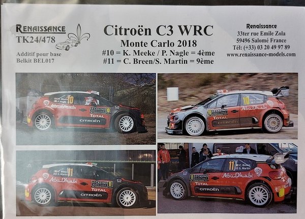 Citroen C3 WRC Monte Carlo 2018 #10 K. Meeke, #11 C. Breen Decals