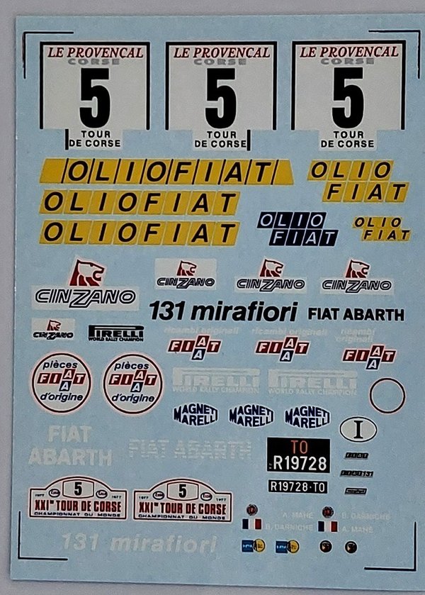 Fiat 131 Abarth Olio Fiat Tour De Corse Bernard Darniche Decals